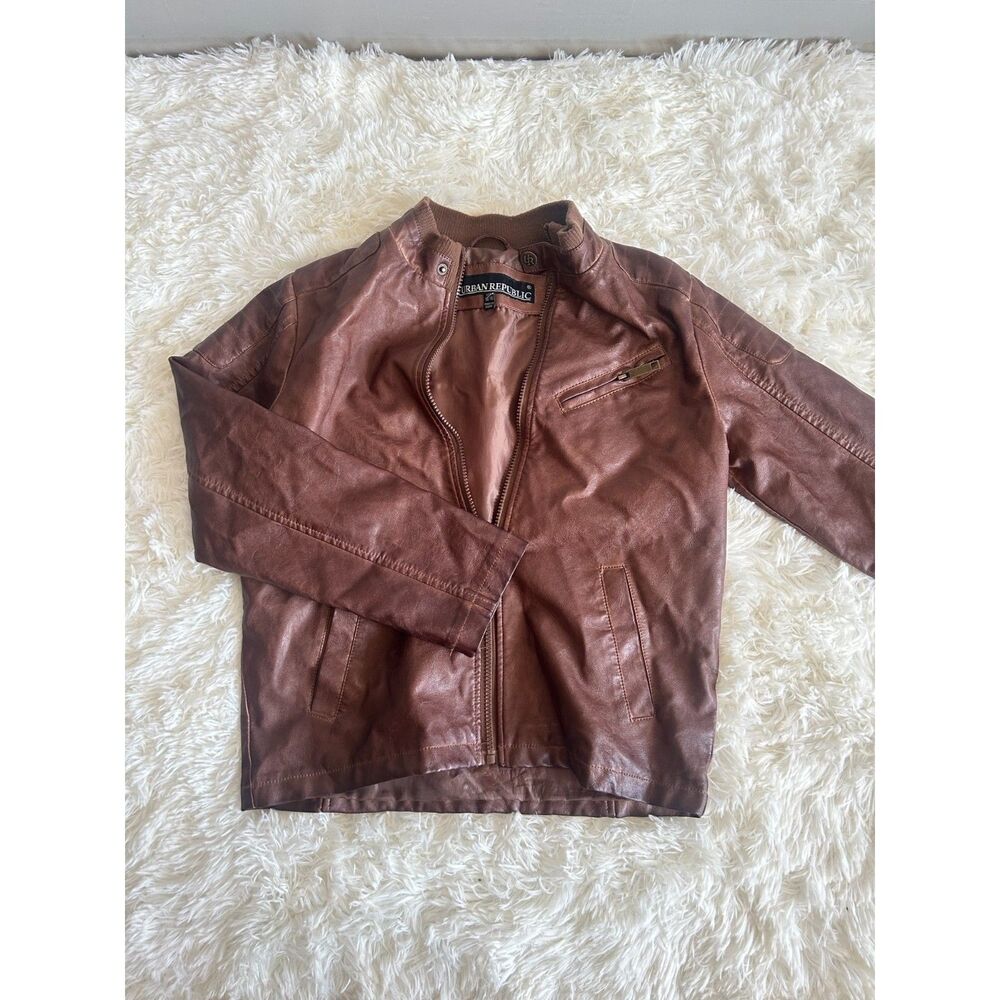 Urban Republic Faux Leather Moto Biker Jacket Brown Cafe Racer Womens Small Crop